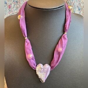 Purple Heart Pendant Necklace Murano Style